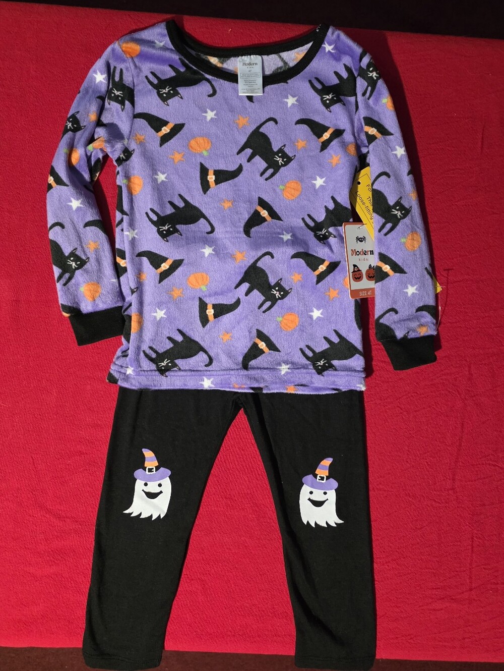 MIXED MATCHED Girls' Purple Halloween Cat & Ghost Pajama Set. Top 4T/Pants 3T